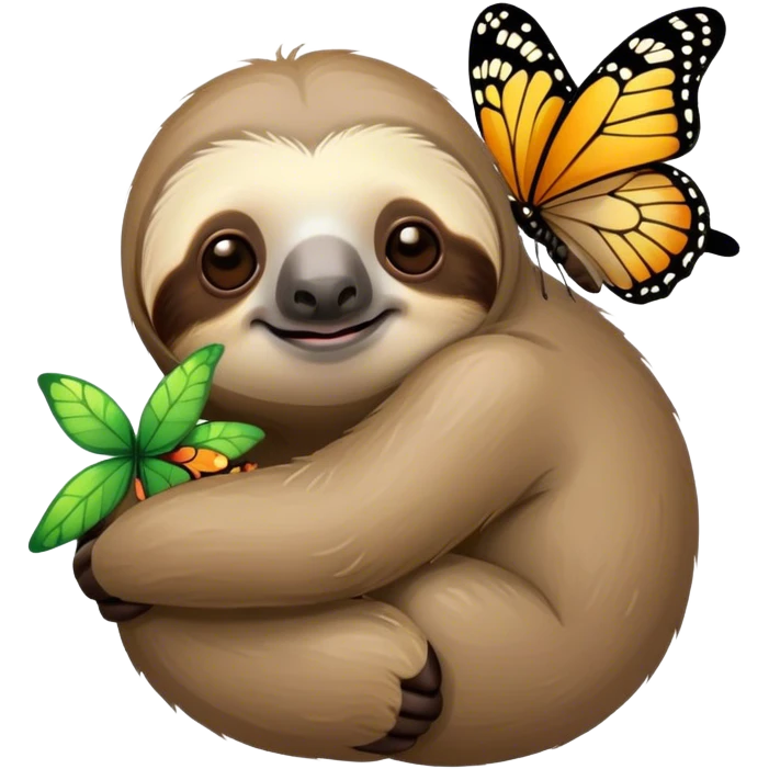 Sloth hugging a butterfly emoji