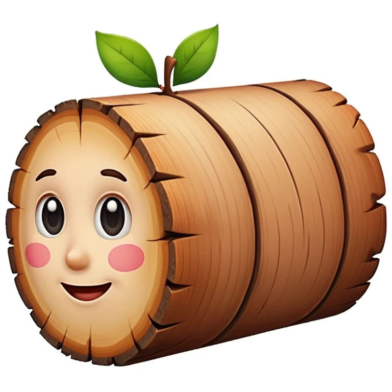 caricature of a wooden log, no eyes or human features, white background, cute and colorful, apple emoji style emoji