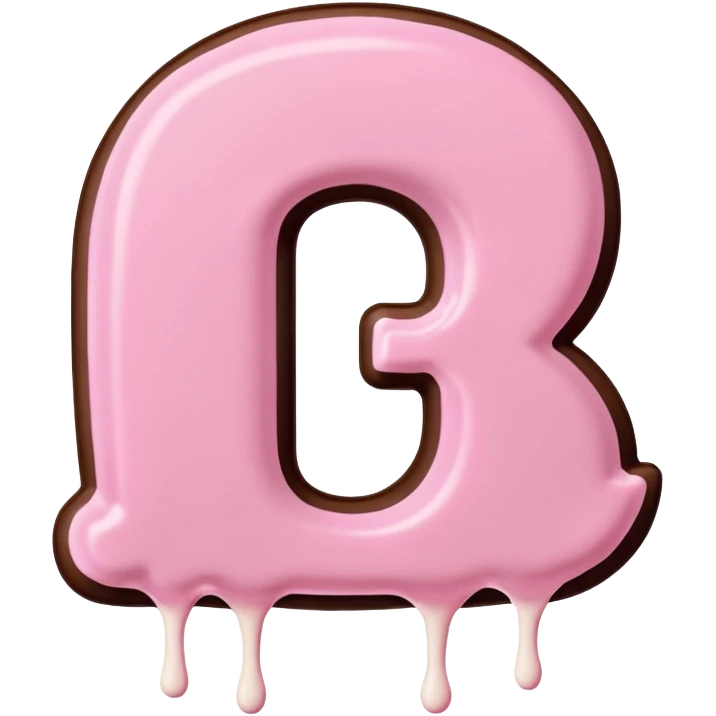 “Single pink bubble letter D, white outline, bottom dipped in chocolate with pink frosting drizzle, kawaii style, glossy, soft shading, clean outline, transparent background, Discord emoji size” emoji