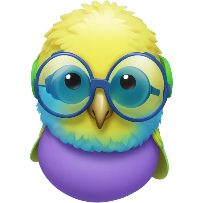 Budgie with goggles on a floaty emoji