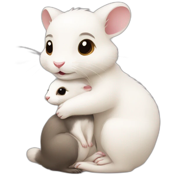Ferret hugs a white bunny emoji