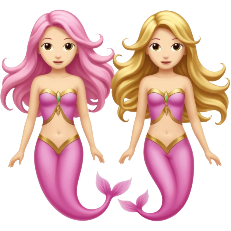 Two sirens one light pink and one gold swimming in oposite sides around each other emoji