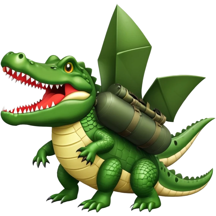 crocodile carrying bombs, military bomber crocodile emoji