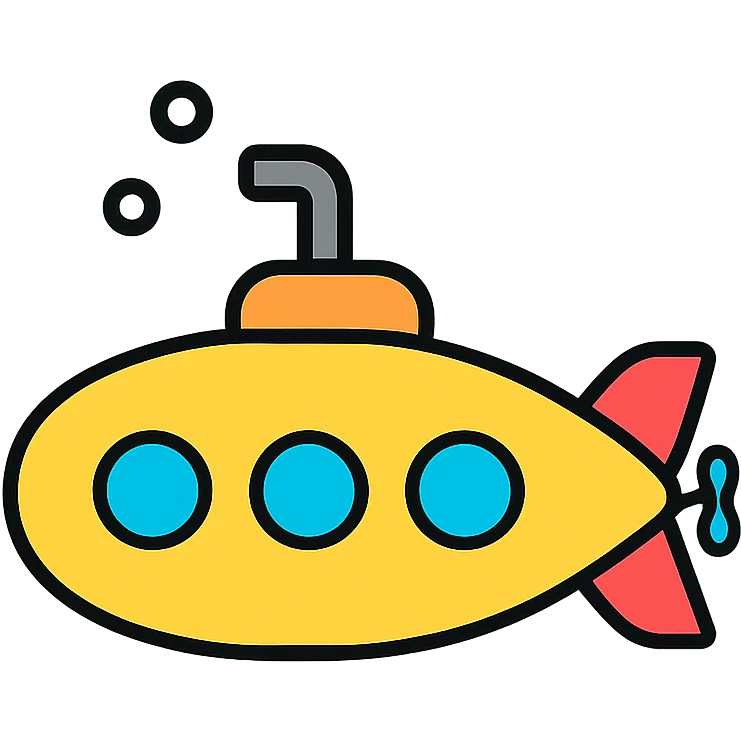 submarine, color outline icon style, clean lines, simple details emoji