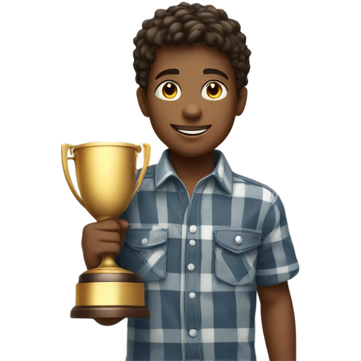 smiling boy in plaid shirt trophy emoji