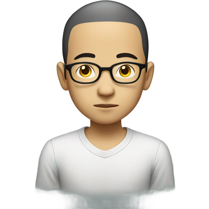  a bald Asian young boy, in glasses, very confused. thinking deeply emoji