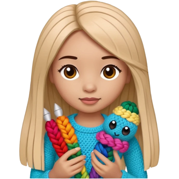 Pegatinas de Mujer con pelo lacio  tejiendo un amigurumi  emoji
