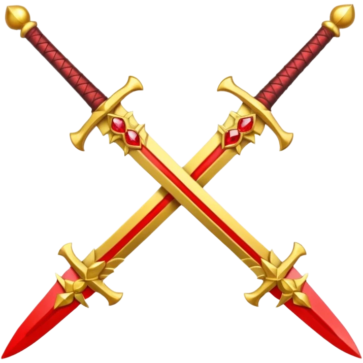 Fully yellow royal two swords crossed fiery with red gems emoji
