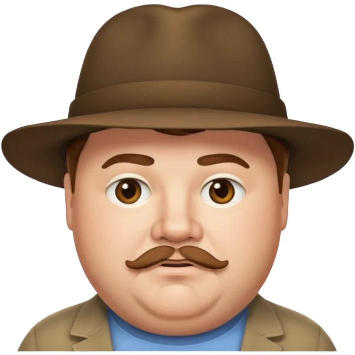 Fat white man with brown hair, short facial hair, and a hat  emoji