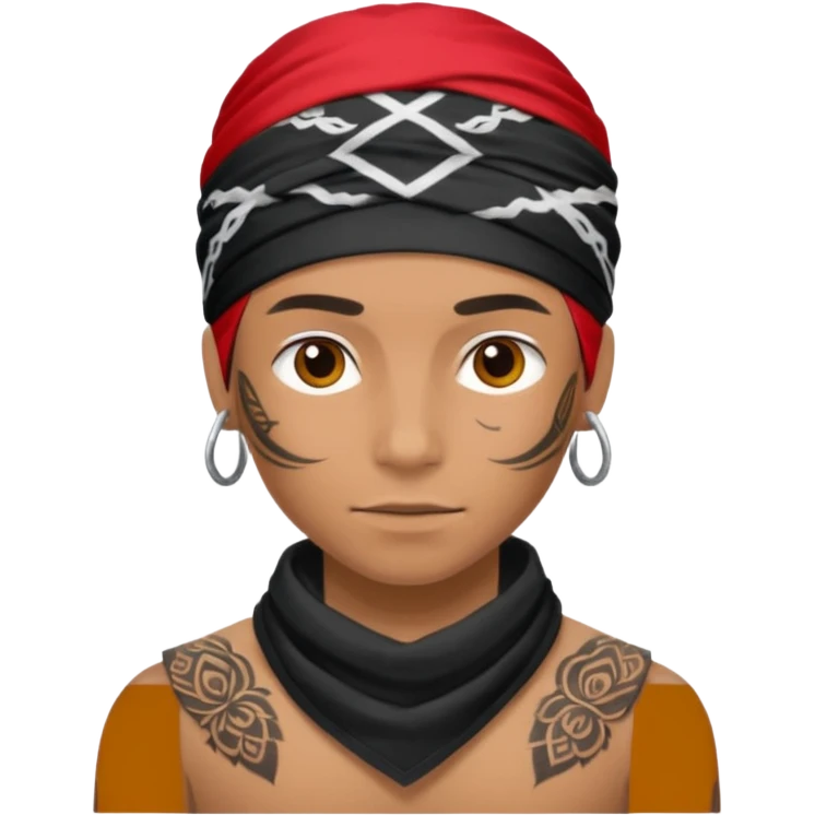 a human with bandana and tattoo emoji
