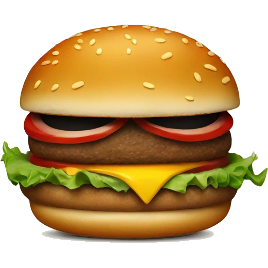 a burger with a mean evil face emoji