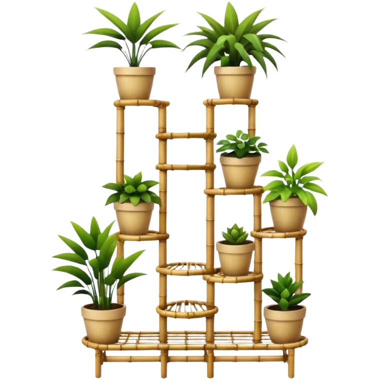 Large multi-tier multi-level spiral step plant rack constructed from thin bamboo poles  emoji