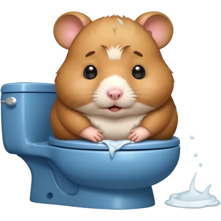 Cute chubby cartoon-style hamster sitting on toilet pooping looking as if he had an accident emoji