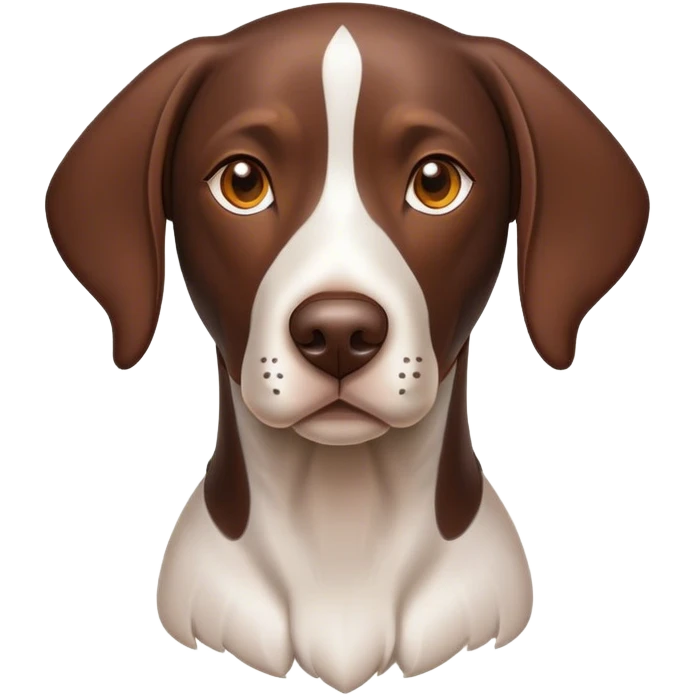 Cinematic German Pointer Portrait Emoji, Elegant and alert, sleek brown and white tones, Simplified yet sharp features, highly detailed, glowing with a warm, confident glow, high shine, intelligent and poised, stylized with an air of grace, focused and attentive, soft glowing outline, capturing the essence of agility and loyalty, so lifelike it feels as though it could spring into motion at any moment! emoji