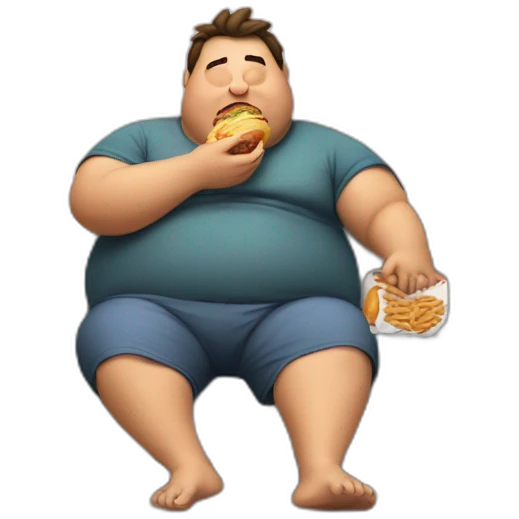 fat lazy guy eating junk food in front of tv screen in sofa emoji
