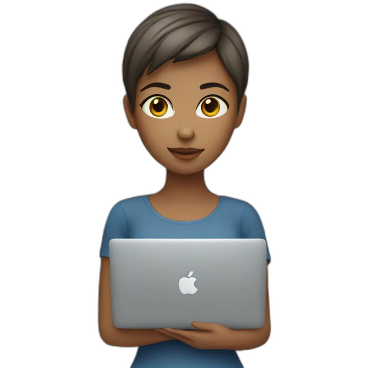 girl with short hair using a MacBook to work emoji