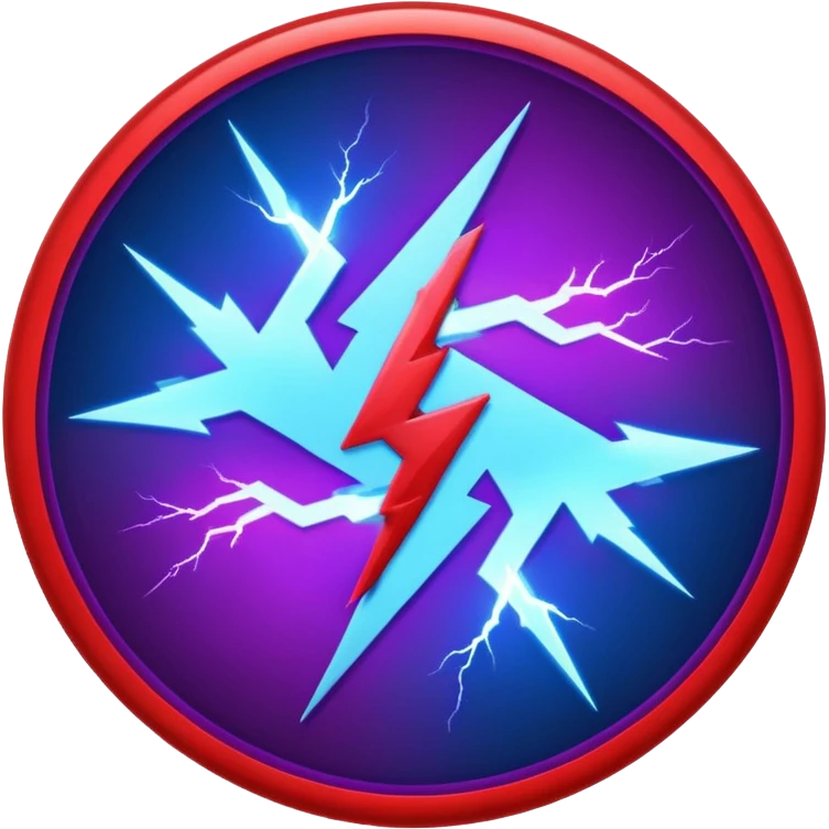Red and blue lightening in a circle shape with effects like real lightening with purple effects  emoji