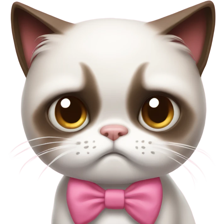 Grumpy cat with cute bow pink emoji