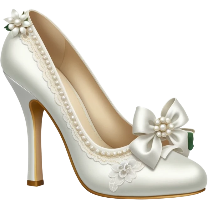 white heel with bows pearls lace and flower  emoji