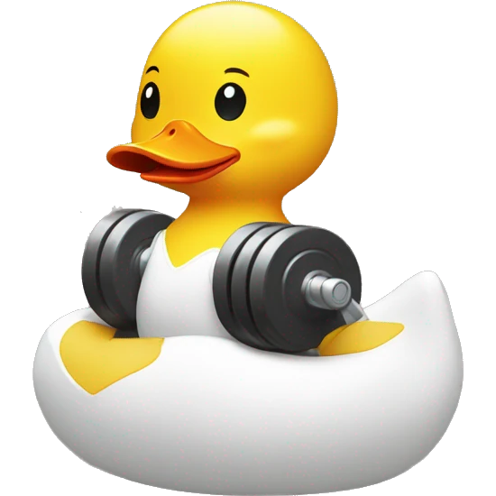 a sitting rubber duck, lifting weights, side view emoji