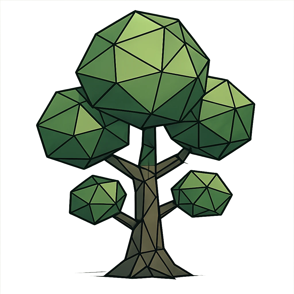 tree, low-poly wireframe style, geometric shapes, minimal color, clean lines emoji