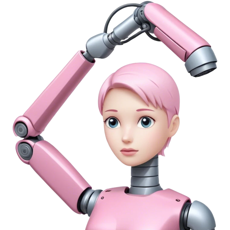 pink robotic arm carrying a person's head emoji