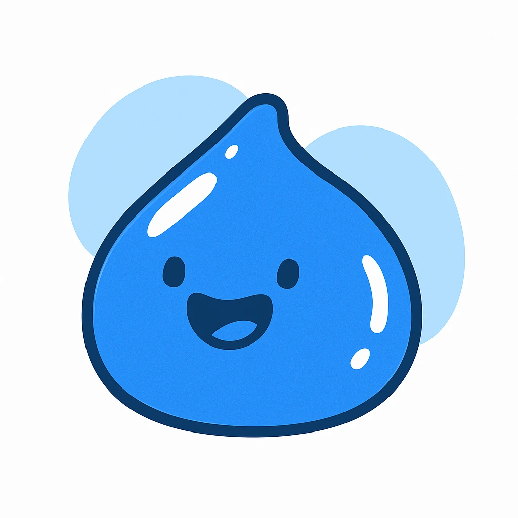 blue slime with a glossy, shiny surface and a playful expression emoji