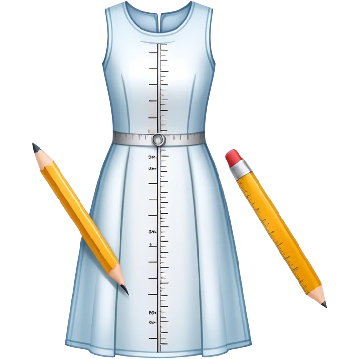 Icon for Fashion Design: a dress pattern with measurements, a ruler, and a pencil. The icon should represent the process of designing clothing with a focus on precision and tailoring. Transparent background. emoji