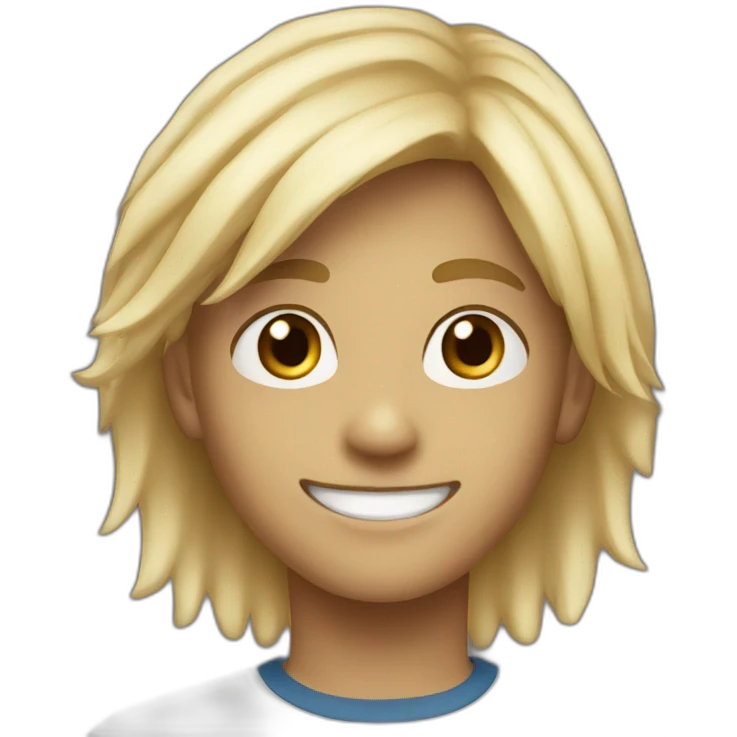 A blond with brown dark eyes boy aged 13 years old smiling  emoji