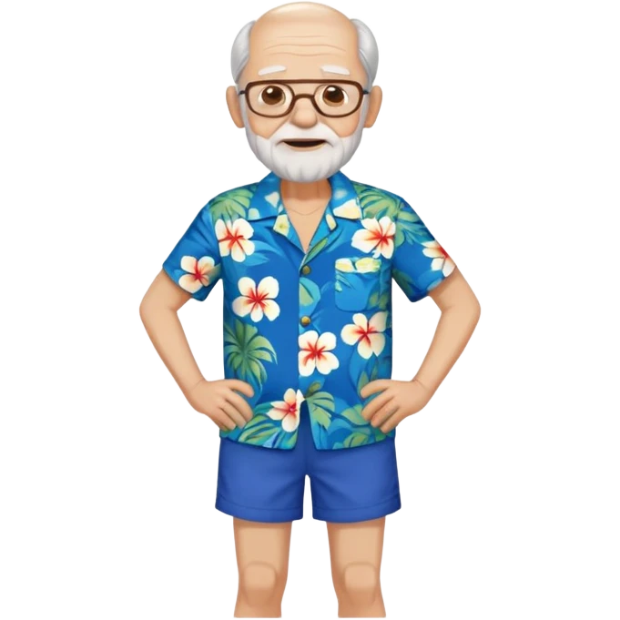 old man in blue  hawaiian shirt blue short full body emoji