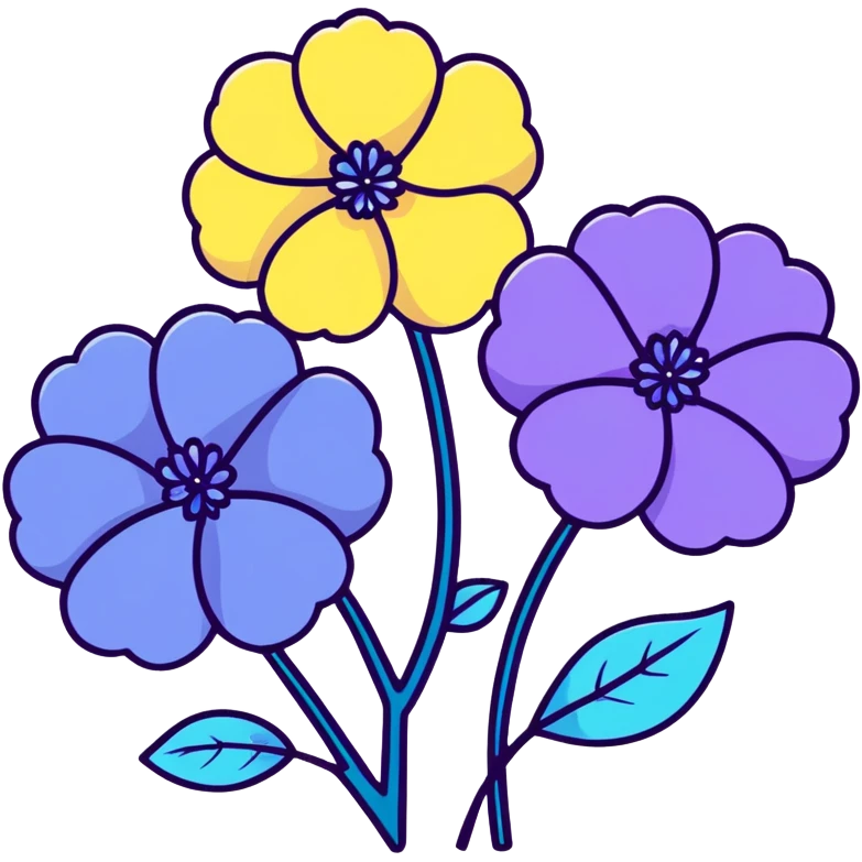 Whimsical hydrangea flower with sweet expression, fluffy round flower cluster in lovely purple-blue gradient, and adorable small leaves emoji