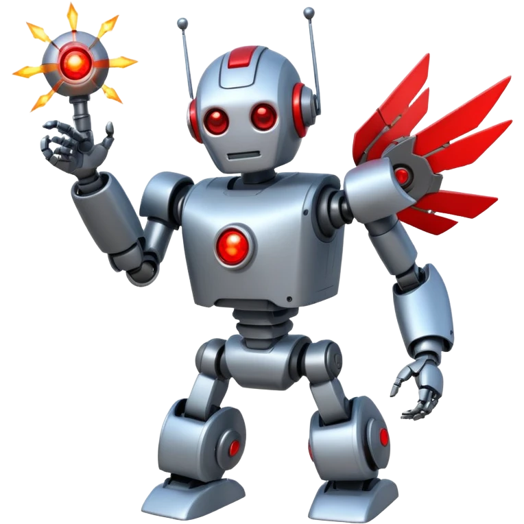robot being hit with a red beam by a flying robot emoji