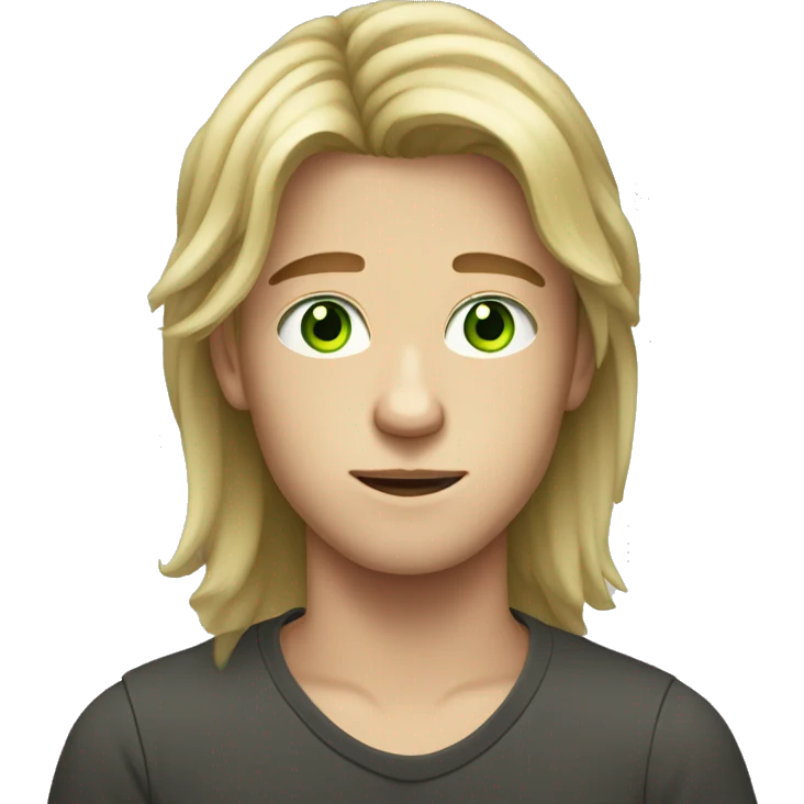 Teen age boy with long hair and gree eyes emoji