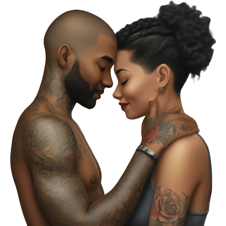 intimate moment between photo Realistic Couple with tattoos  emoji