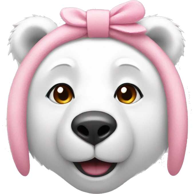 polar bear wearing pink bunny ear headband on head emoji