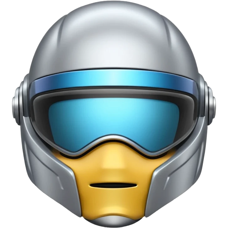 A futuristic helmet emoji made of silver chrome, smooth aerodynamic shape, minimal visor detail, reflective metallic surface, sci-fi aesthetic, iOS emoji style, centered on clean white background emoji