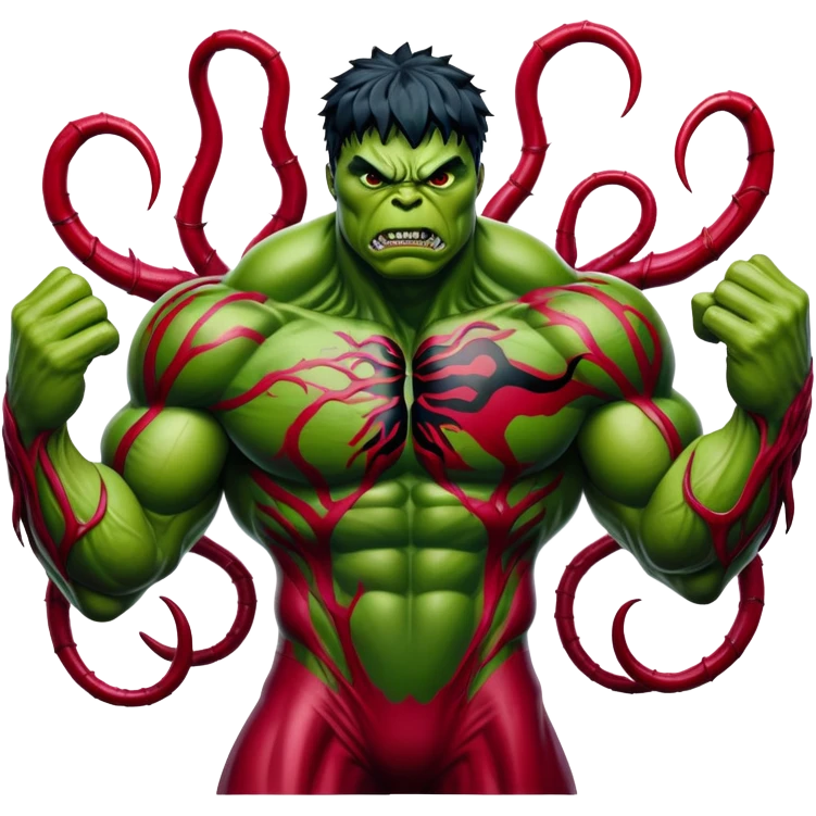 Hulk with Carnage symbiote, green monster covered in red alien substance with black details emoji