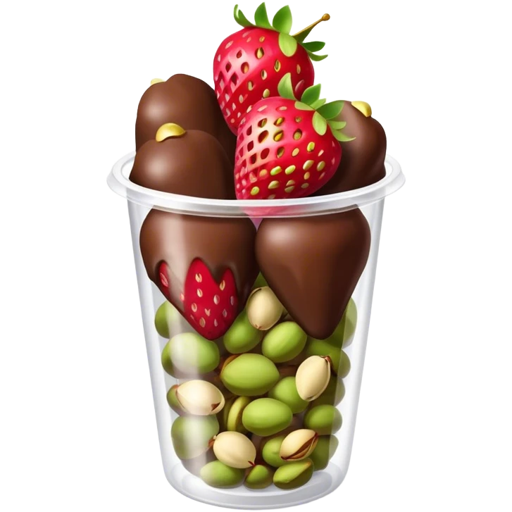 Chocolate covered Strawberries with pistachios in a plastic cup emoji