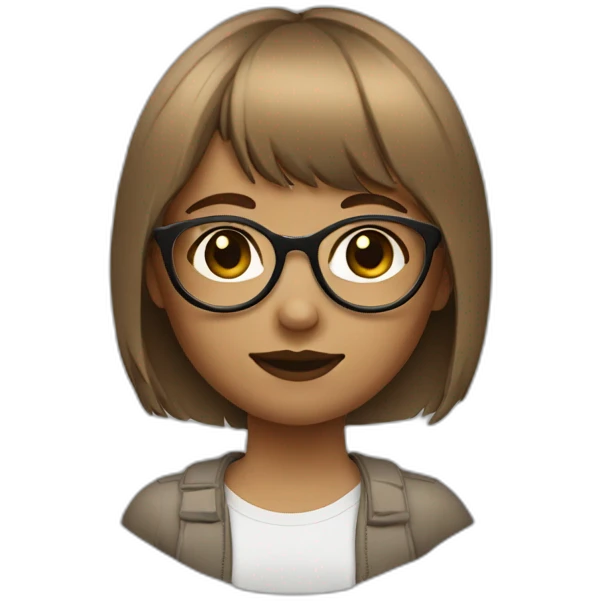 girl with round glasses, bangs, and light brown hair wolf cut style emoji