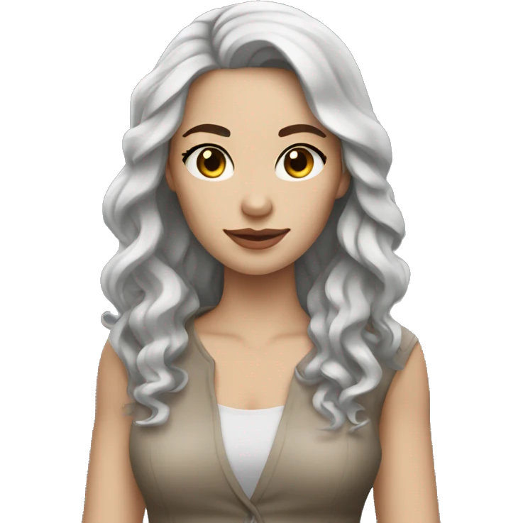 Woman with white skin, long black wavy hair, brown eyes, nice clothes emoji