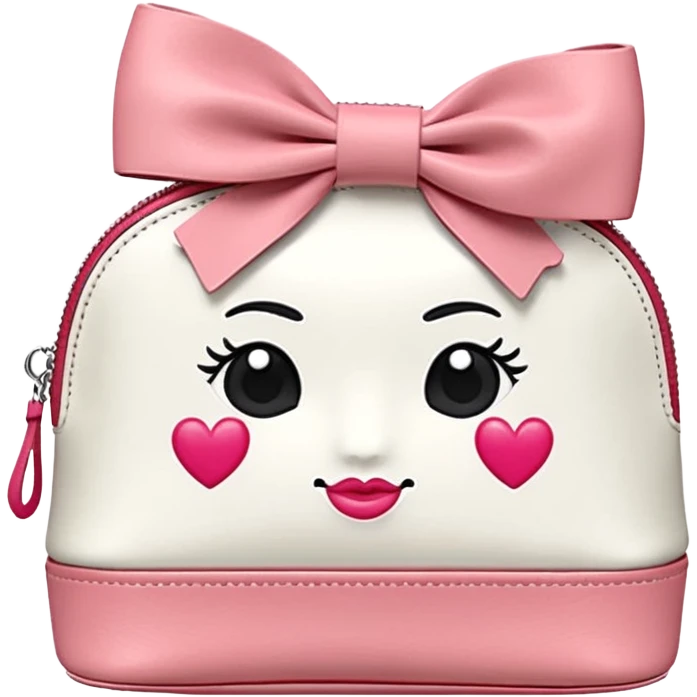 Uma necesserie branca com laços rosas emoji