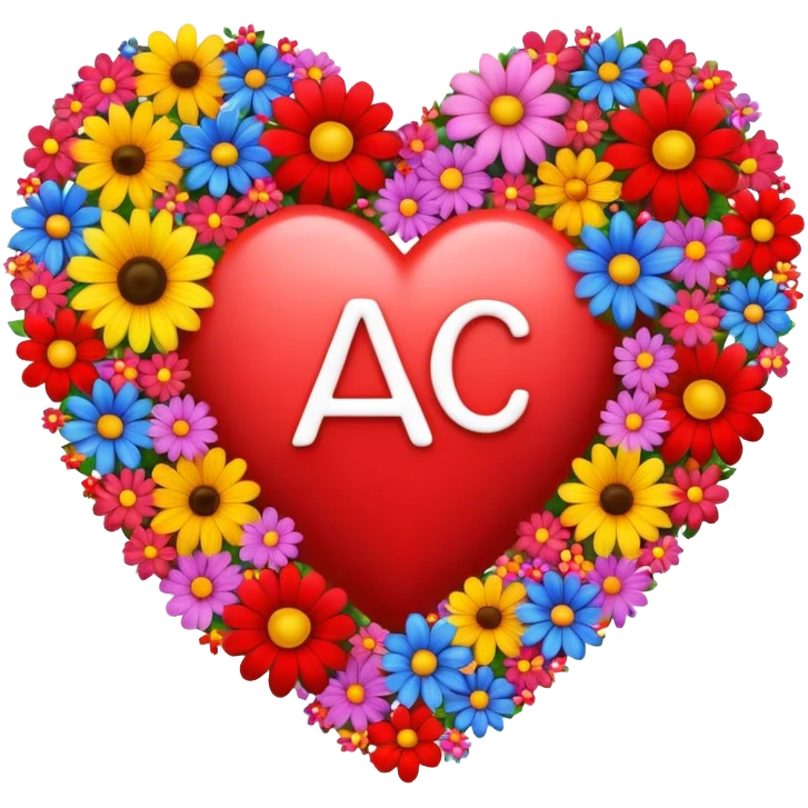 a red heart write capital A and the heart throw a lots of colored flower from its center emoji