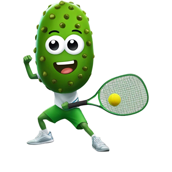 A pickle playing pickleball emoji