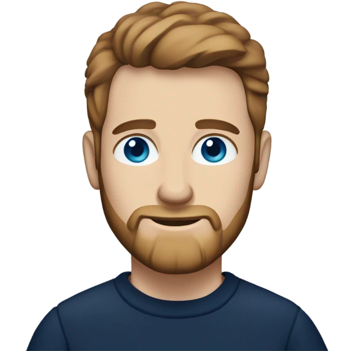 irish man blue eyes, brown short receding hair and short beard, wearing a smart navy blue jumper. emoji