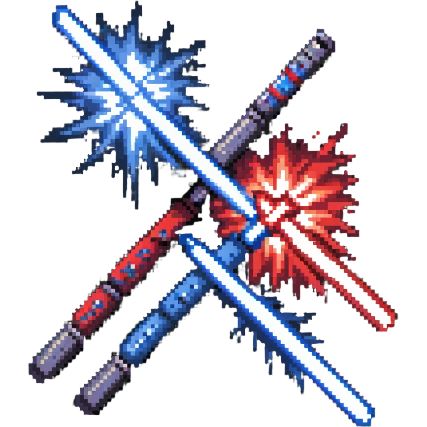 two lightsabers, one blue and one red, clashing with energy burst emoji