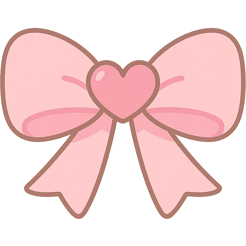 pink coquette bow with a heart in the middle, delicate and feminine, soft pink tones, elegant details, kawaii style emoji