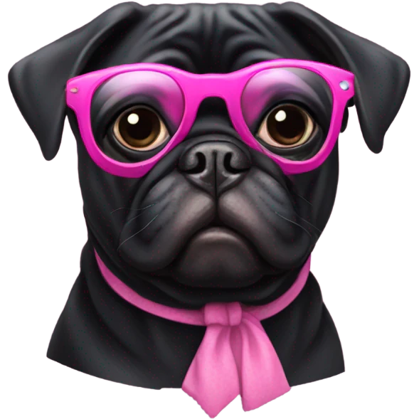 Black pug wearing pink glasses  emoji