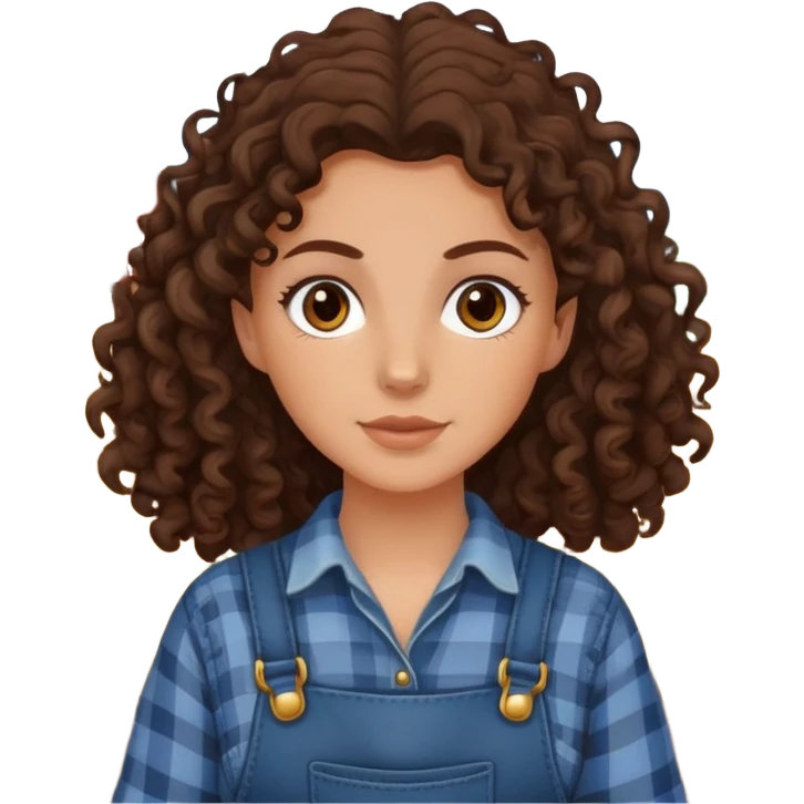 white girl with dark brown curly hair, brown eyes, wearing farm clothes emoji