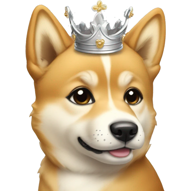 protrait side view of a cute baby doge with silver crown emoji