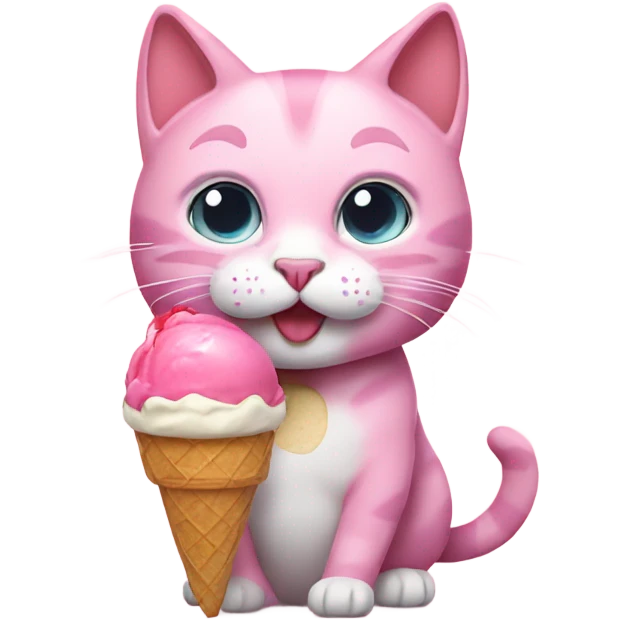 Pink cat eating ice cream emoji